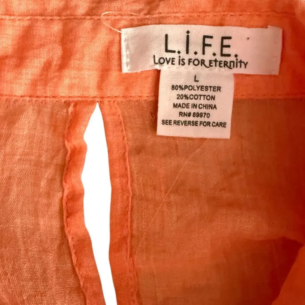 L.I.F.E. Love Is For Eternity Orange Tunic Beach Cover Up Size L - Picture 8 of 11